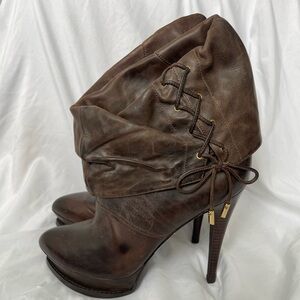 GUESS By Marciano Brown Leather Platform High Heel Boots
